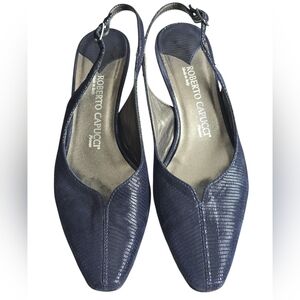 ROBERTO CAPUCCI Sling-Back Blue Suede Textured Heels Size 7 EUC